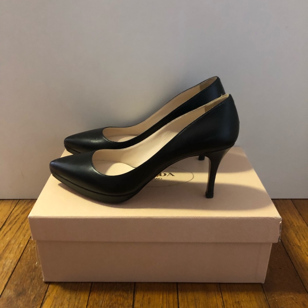 Prada Black Calfskin Pointy Toe Pumps